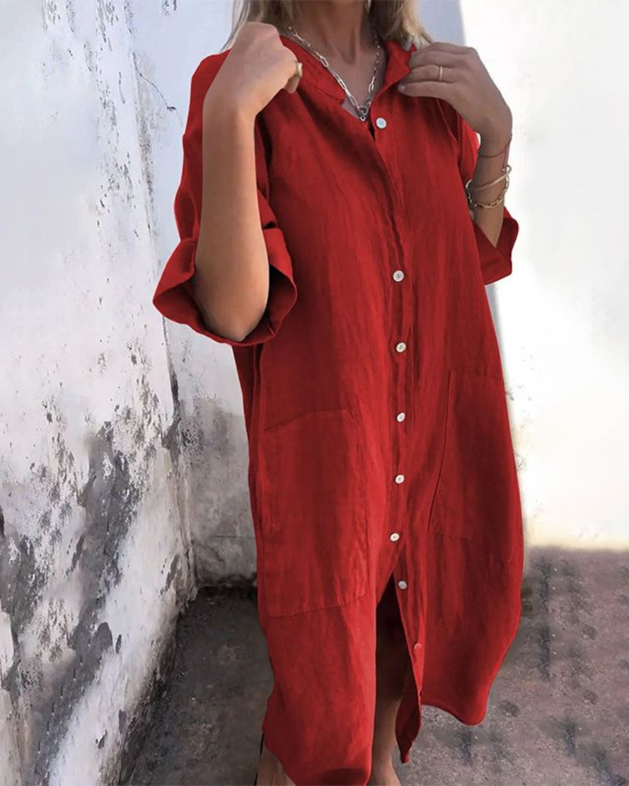 Women's Oversized Shirt Dress | Button-Down Pockets-6