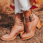 Women's Buckle Ankle Strap Booties | Chunky Block Heel-9