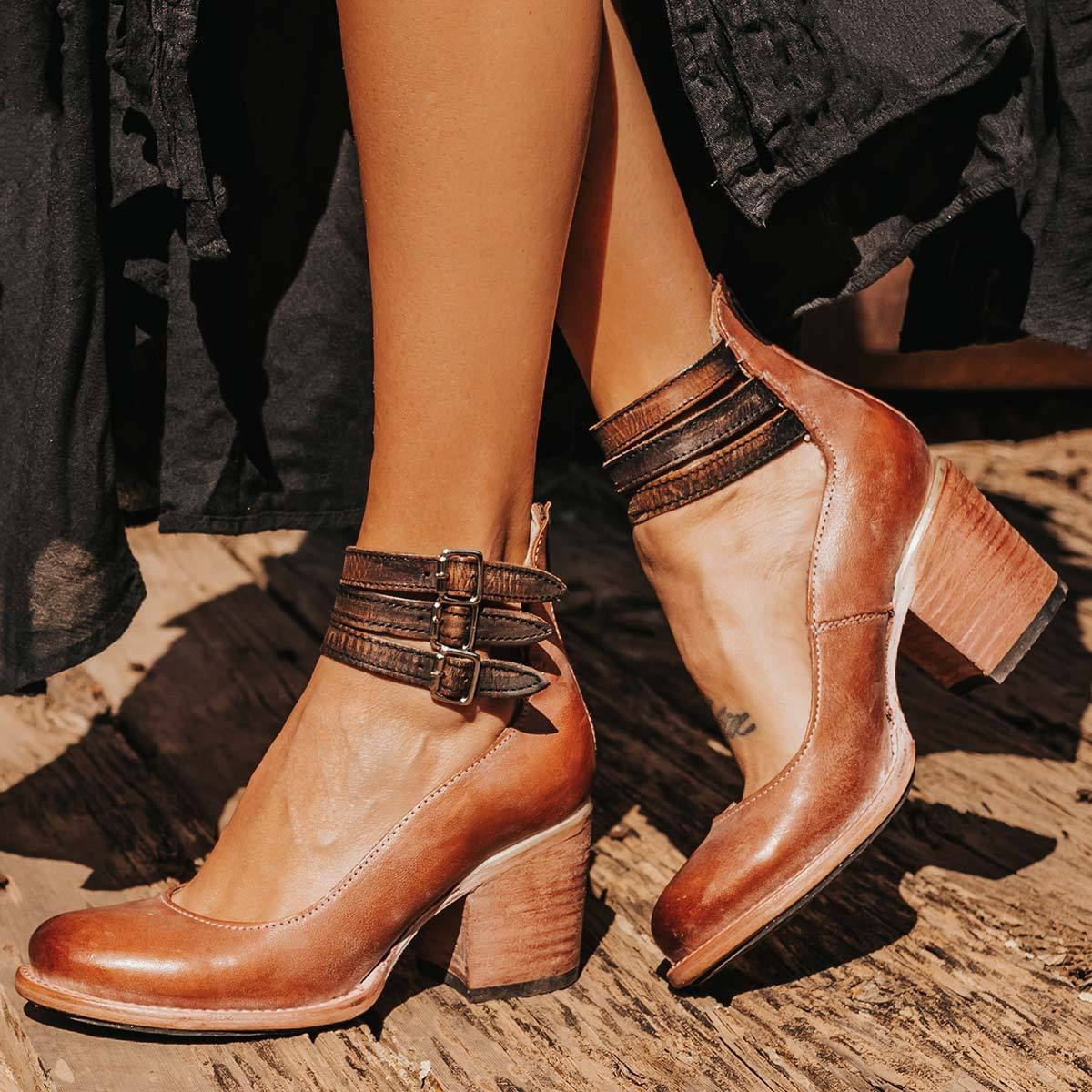 Women's Buckle Ankle Strap Booties | Chunky Block Heel-5