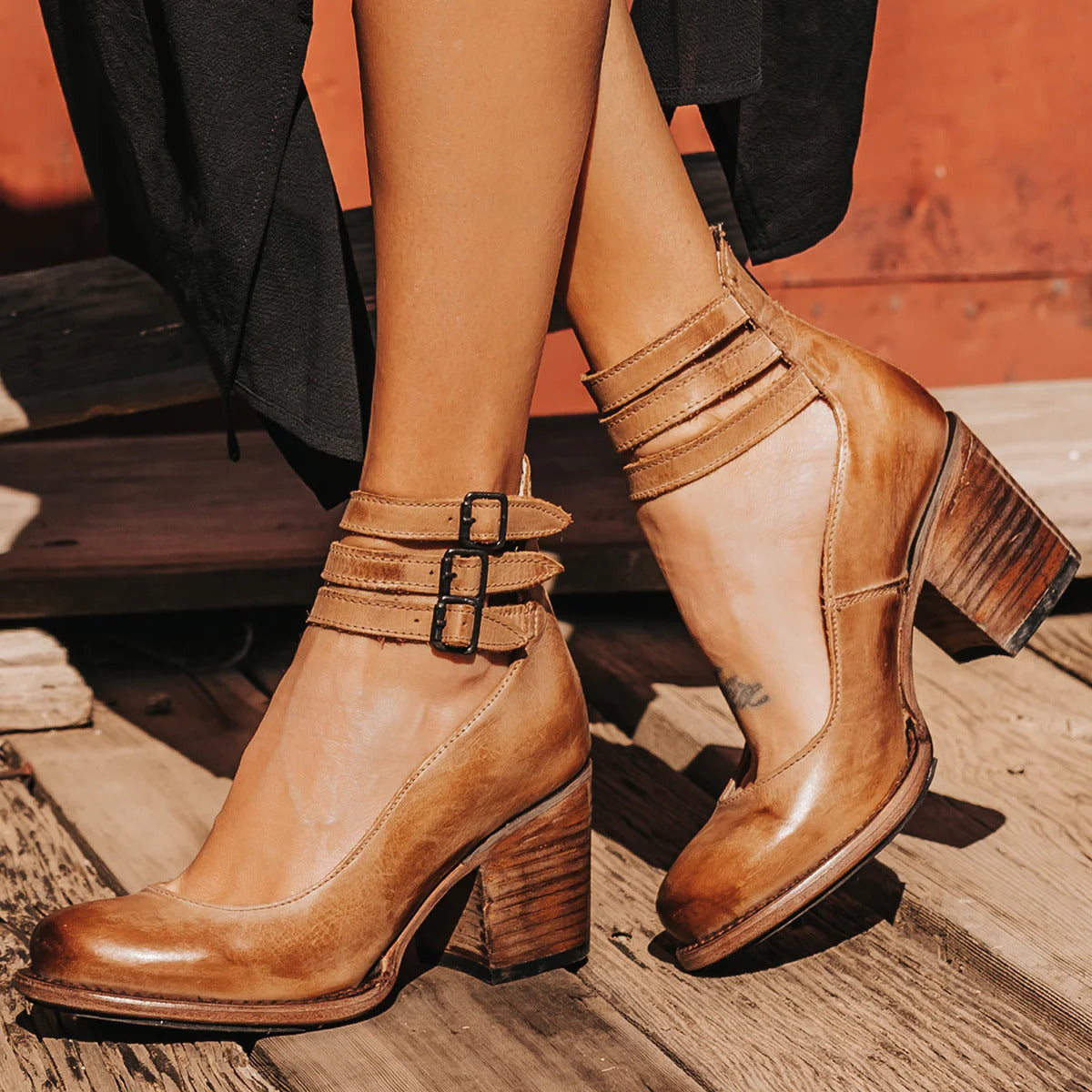 Women's Buckle Ankle Strap Booties | Chunky Block Heel-1
