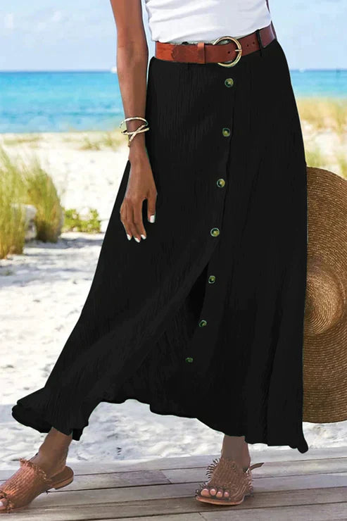 Women's Maxi Skirt High Waist Button Front | Summer-3