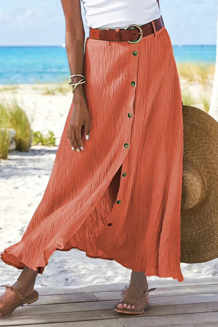 Women's Maxi Skirt High Waist Button Front | Summer-1