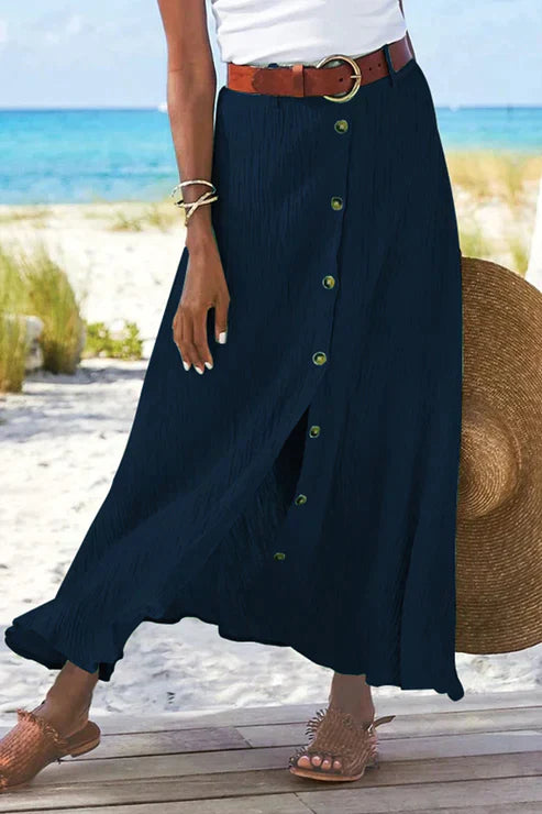 Women's Maxi Skirt High Waist Button Front | Summer-4