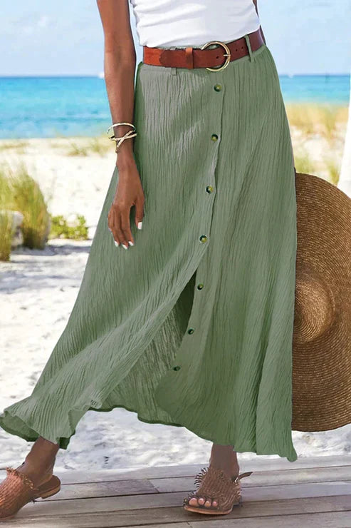 Women's Maxi Skirt High Waist Button Front | Summer-5