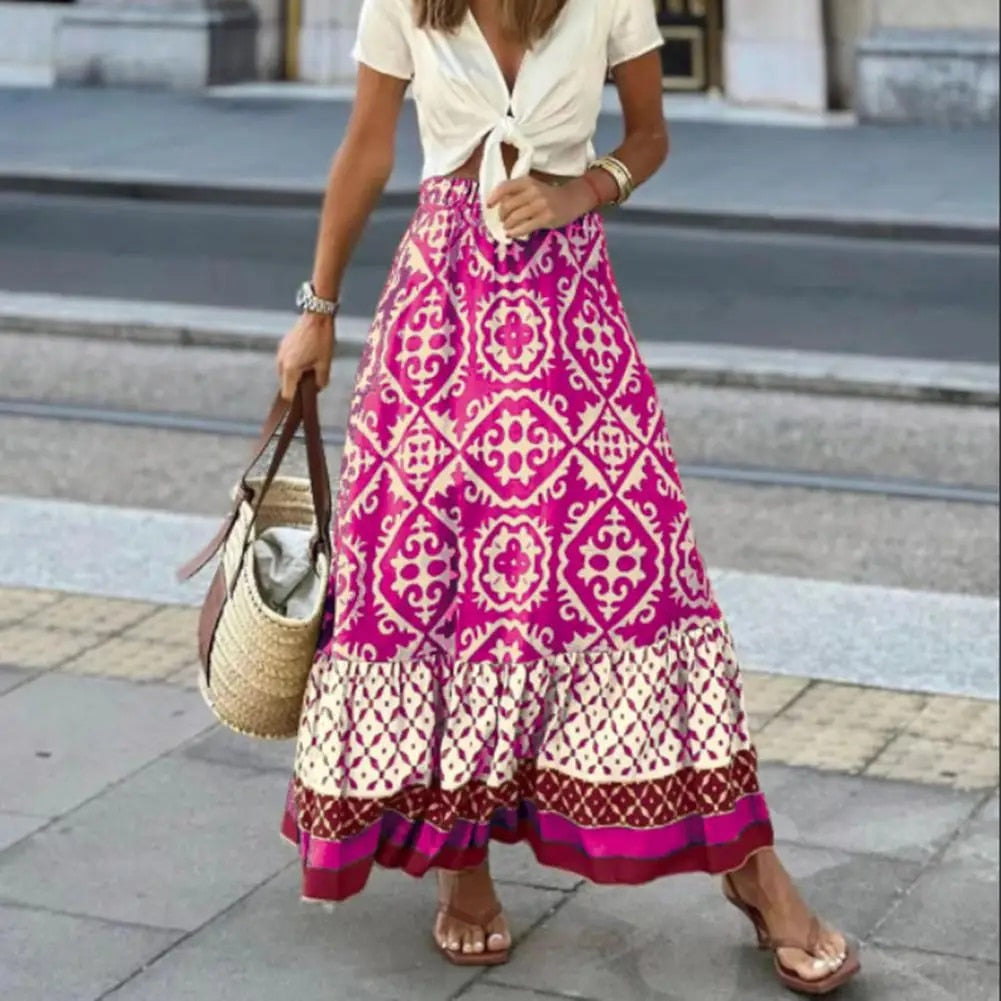 Women's Floral Maxi Skirt | Boho High Waist-1