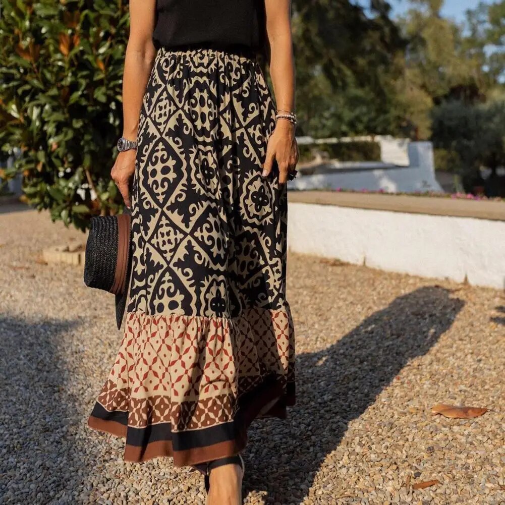 Women's Floral Maxi Skirt | Boho High Waist-5