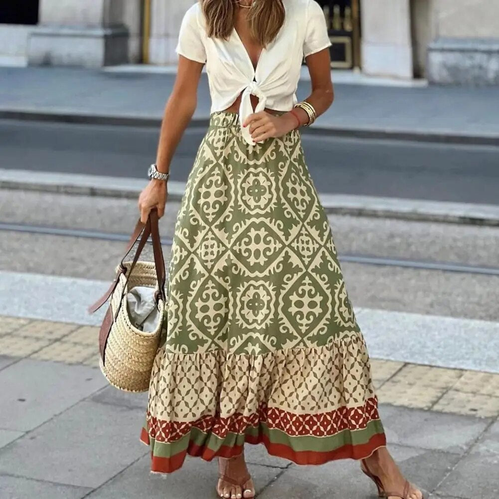 Women's Floral Maxi Skirt | Boho High Waist-3