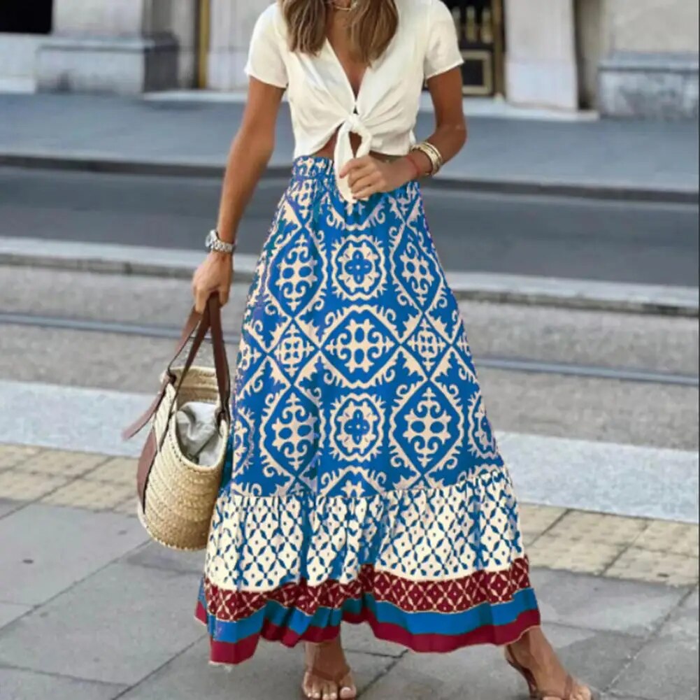 Women's Floral Maxi Skirt | Boho High Waist-4