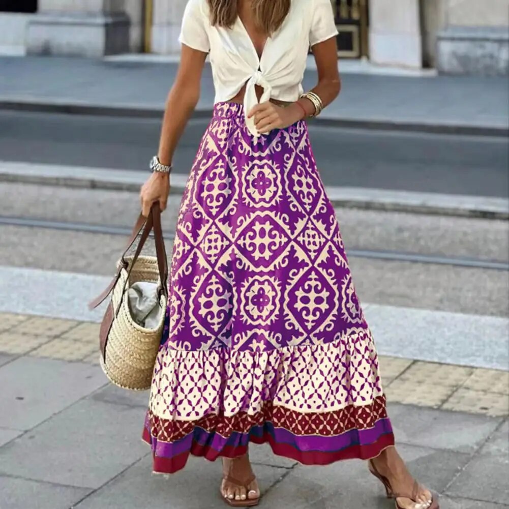 Women's Floral Maxi Skirt | Boho High Waist-2