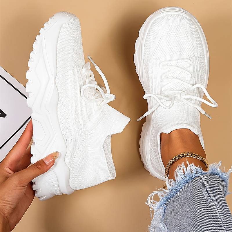 Women's White Running Sneakers | Lace-Up Casual-4
