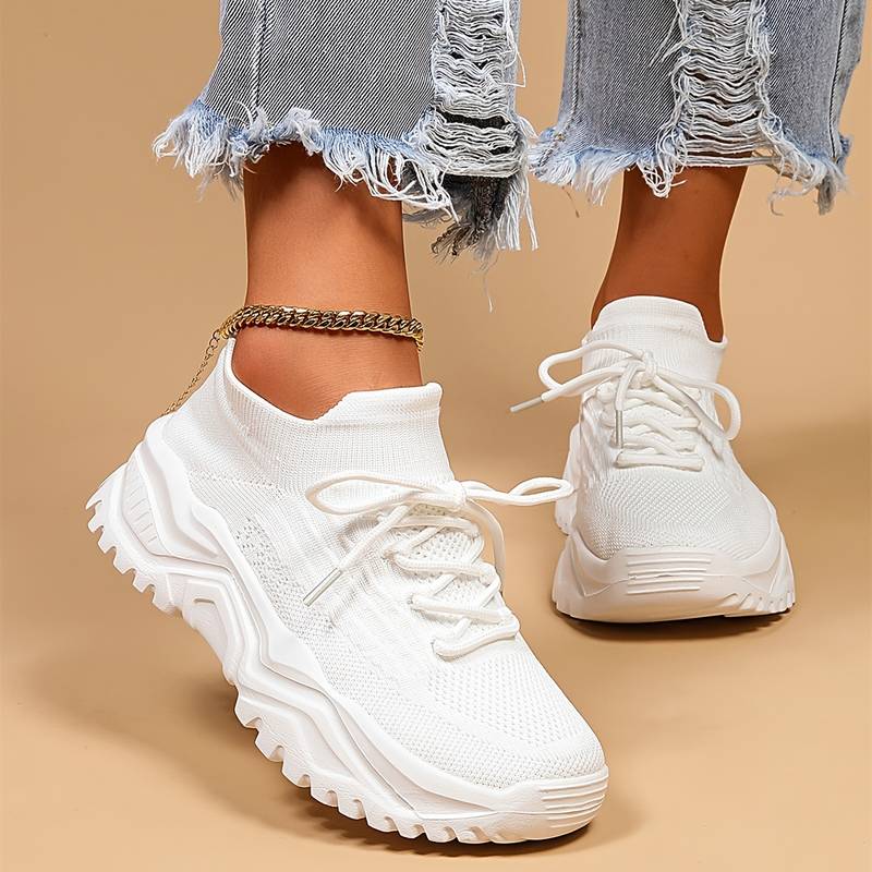 Women's White Running Sneakers | Lace-Up Casual-1