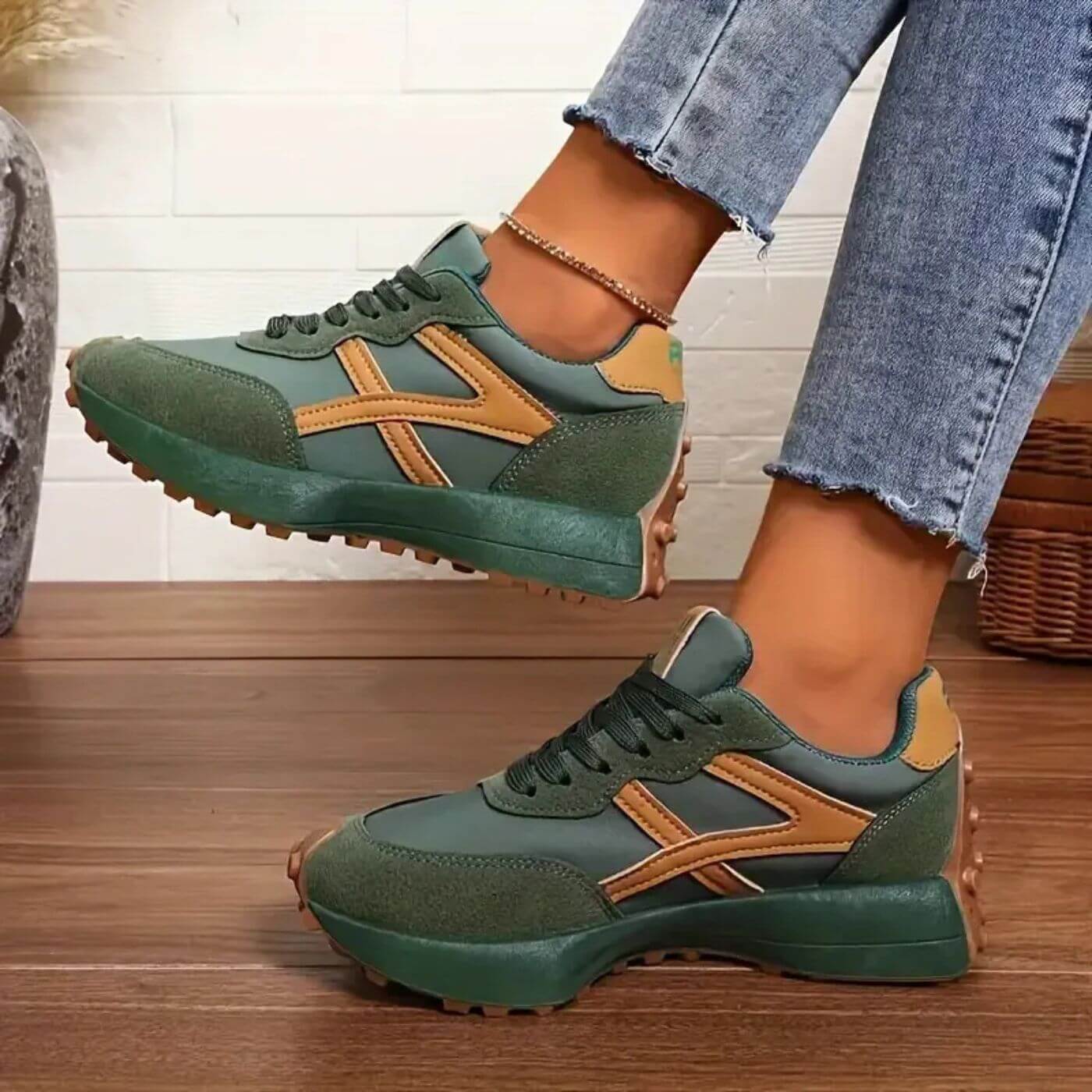 Women's Casual Sneakers | Black Beige Color Block-4