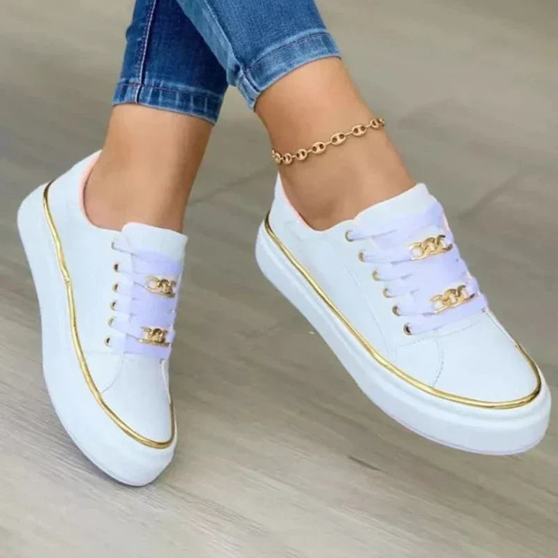 Women's Black Platform Sneakers | Gold Chain-2