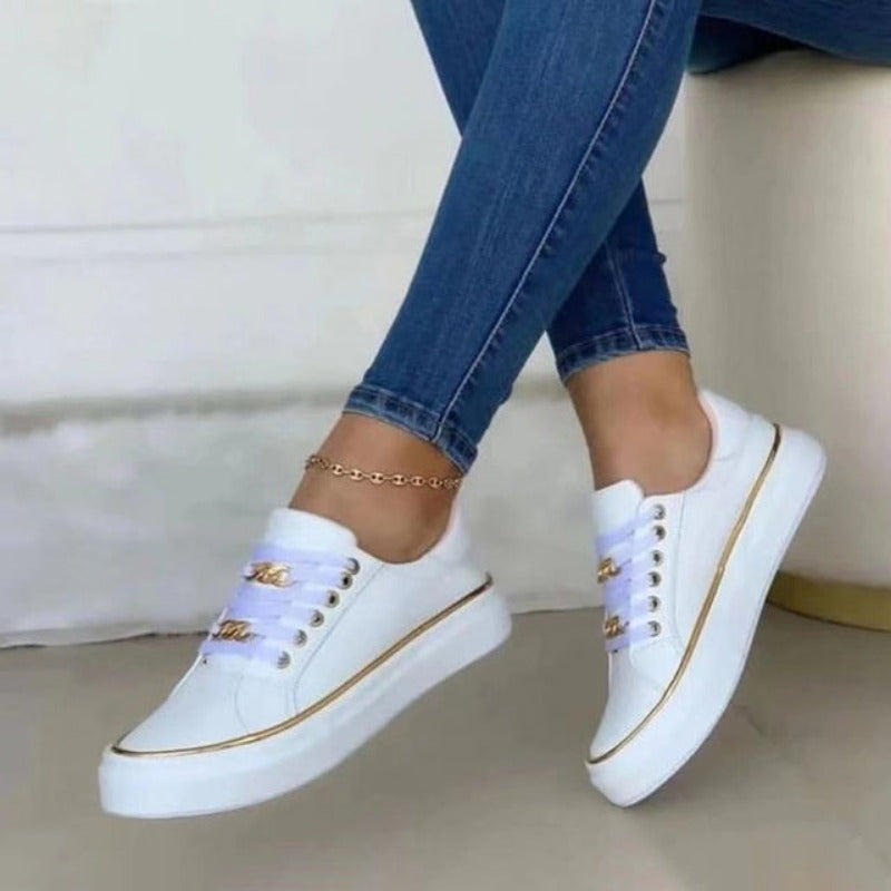 Women's Black Platform Sneakers | Gold Chain-5