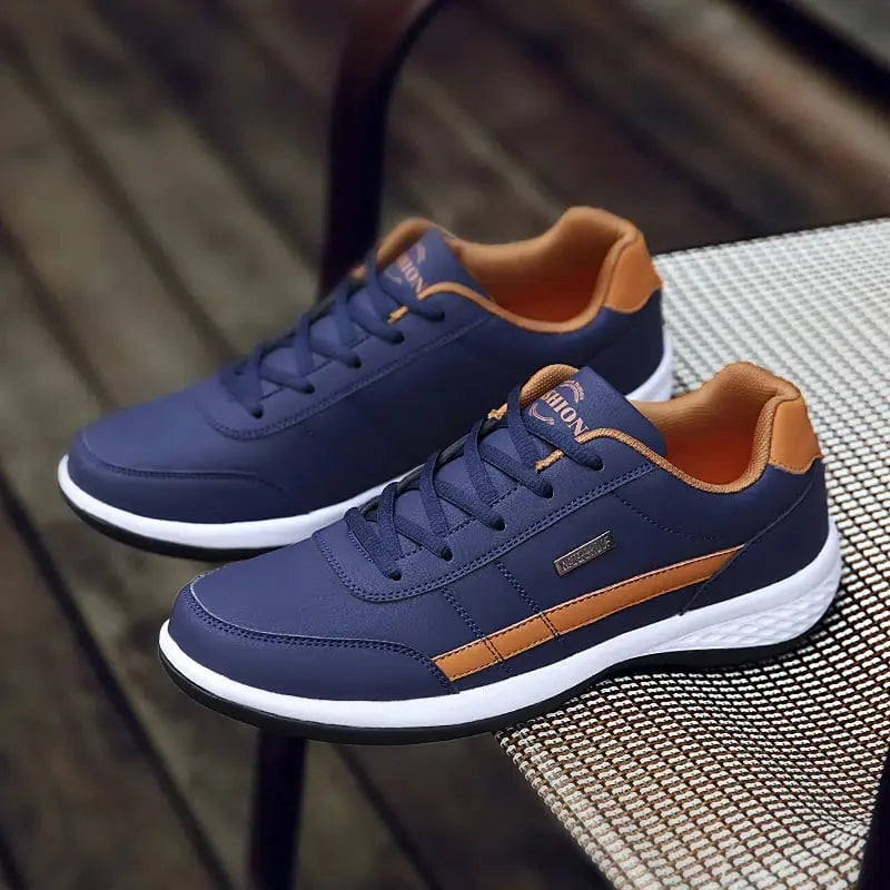Men's Casual Lace Up Sneakers | Navy Orange-1