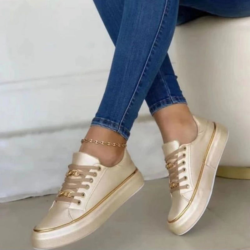 Women's Black Platform Sneakers | Gold Chain-3