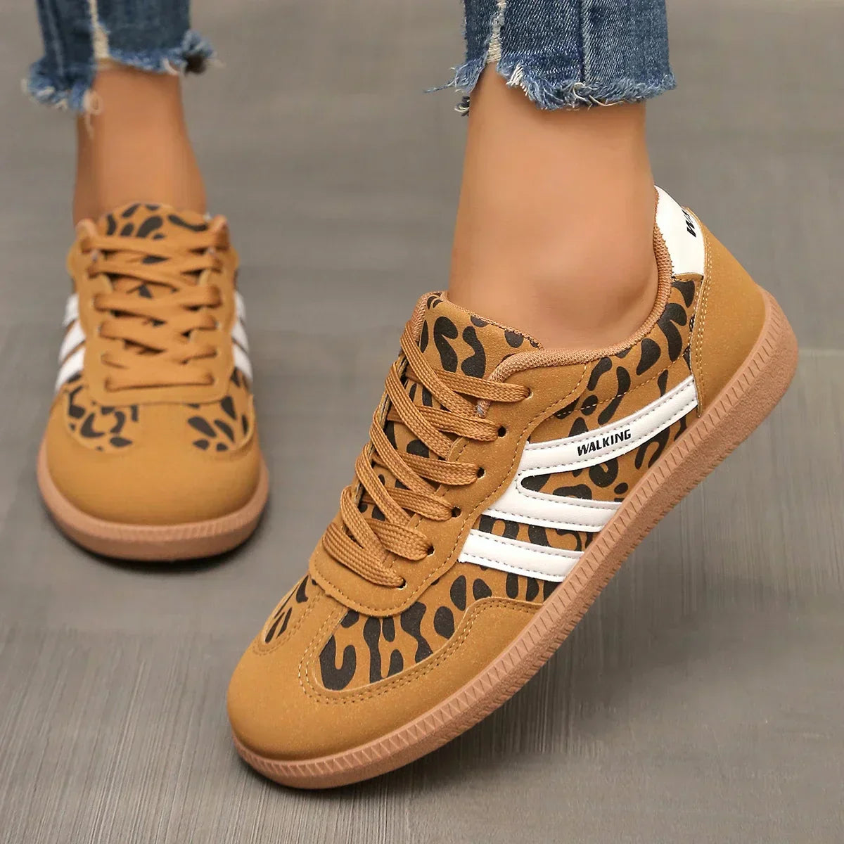 Women's Casual Leopard Sneakers | Lace-Up Walking-1
