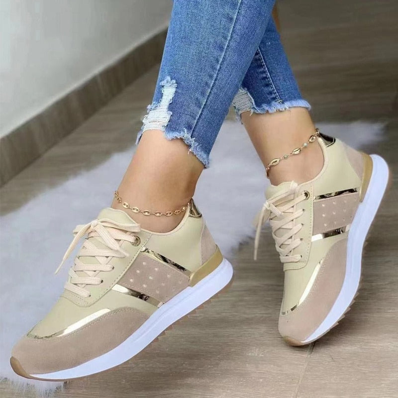 Women's Lace-Up Sneakers | Navy Gold Detail-4