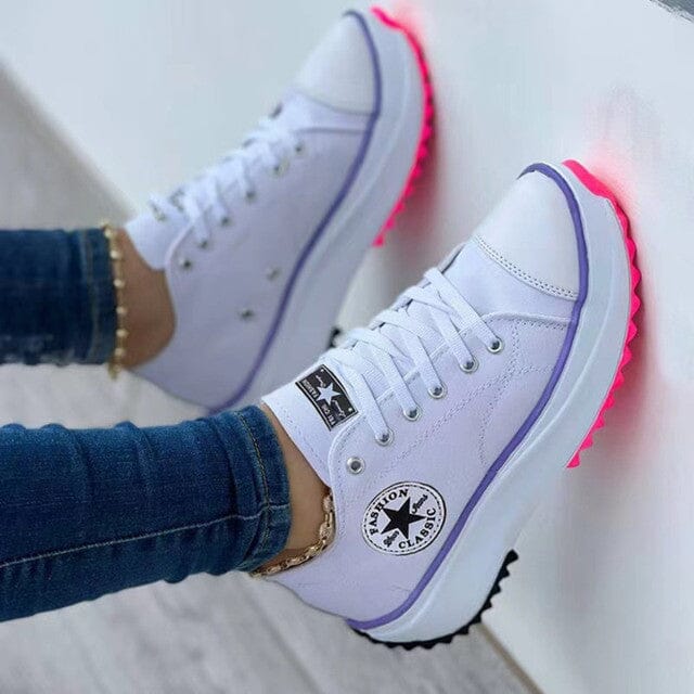 Women's Chunky Sole Sneakers | White Purple Pink-1