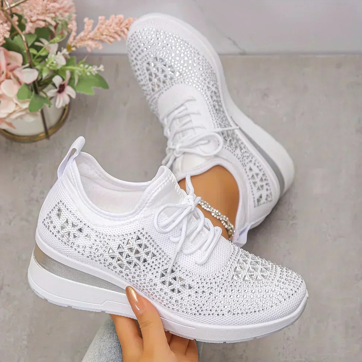 Women's Crystal Rhinestone Sneakers | Casual-1