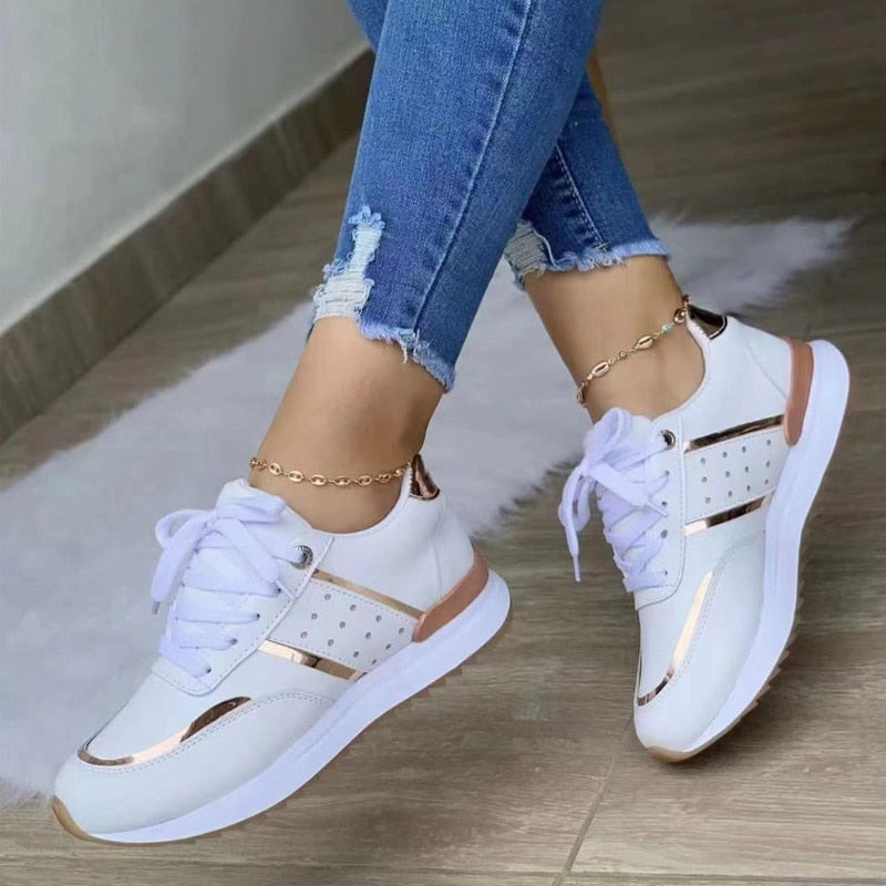Women's Lace-Up Sneakers | Navy Gold Detail-2