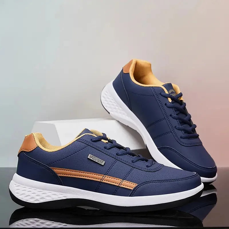 Men's Casual Lace Up Sneakers | Navy Orange-2