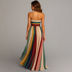 Women's Strapless Maxi Dress | Striped Colorblock-4
