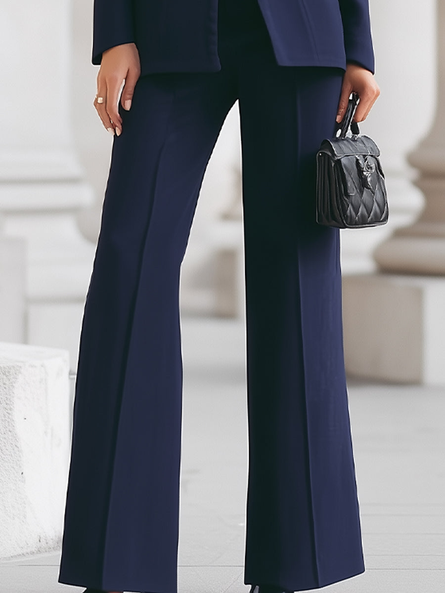 Women's Suit Set | Stand Collar Blazer & Flare Pants-7