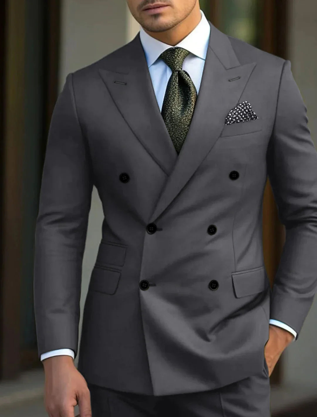 Men's Green Suit | Double Breasted Wedding Formal-2