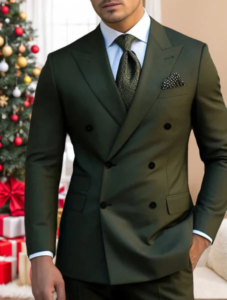 Men's Green Suit | Double Breasted Wedding Formal-6