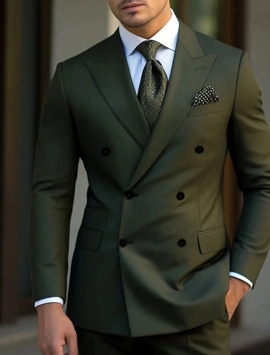 Men's Green Suit | Double Breasted Wedding Formal-1