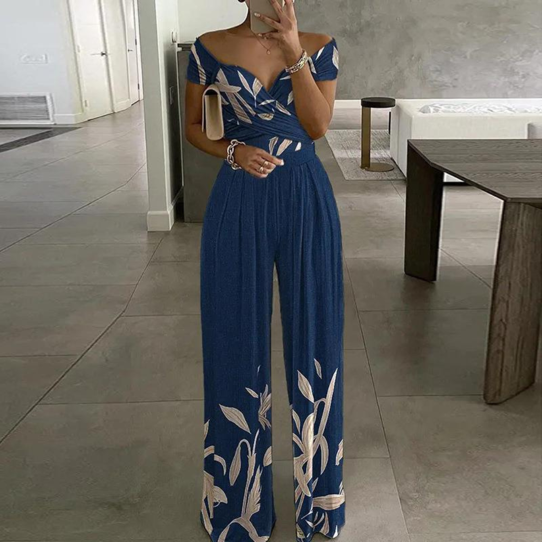 Women's Floral Maxi Jumpsuit | Off Shoulder Wide Leg-3