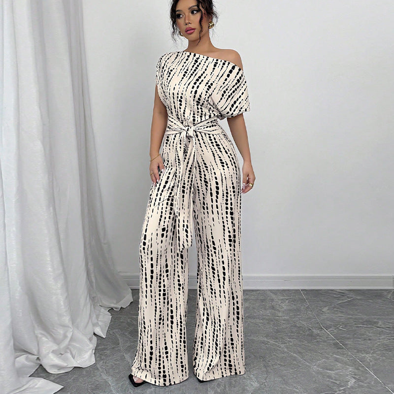Women's Printed Wide Leg Jumpsuit | Off Shoulder-1