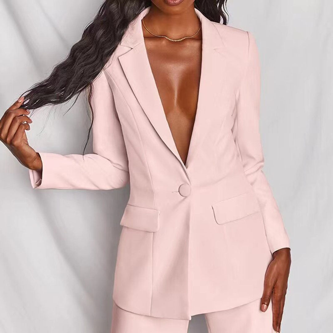 Women's Formal Suit Set | Blazer Wide Leg Pants-8
