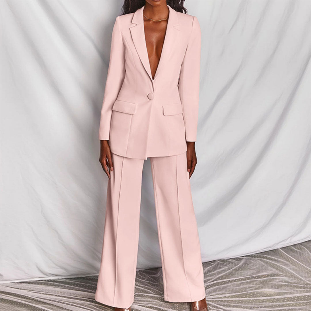 Women's Formal Suit Set | Blazer Wide Leg Pants-6