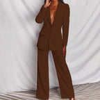 Women's Formal Suit Set | Blazer Wide Leg Pants-9