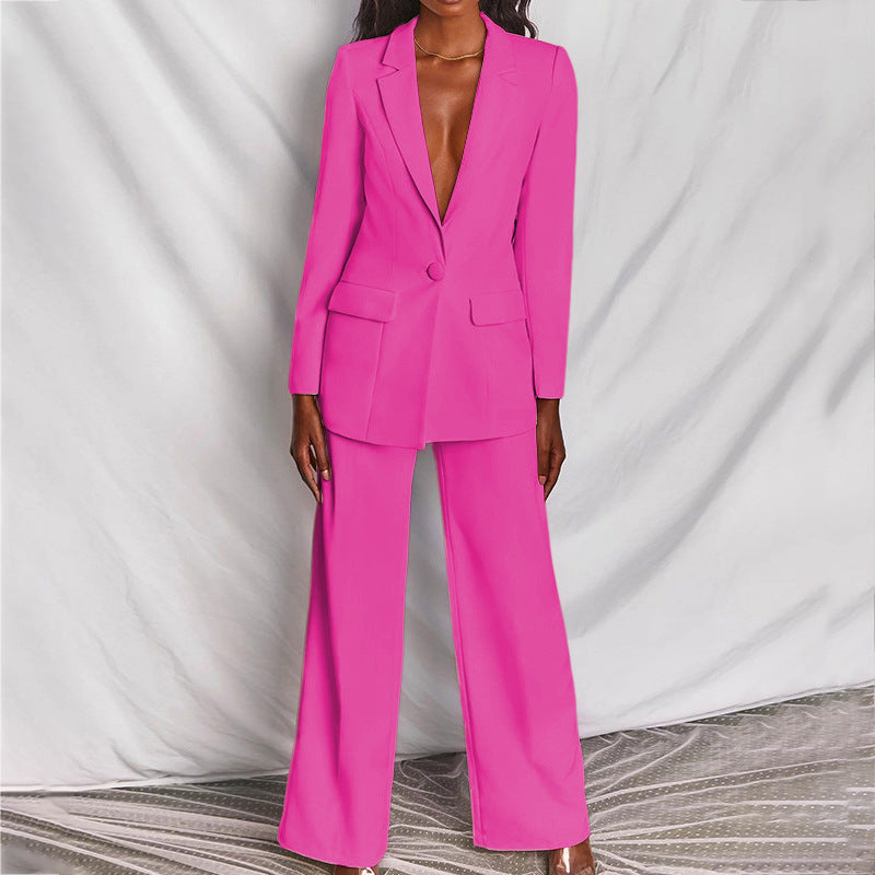 Women's Formal Suit Set | Blazer Wide Leg Pants-15