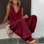 Women's Casual Maxi Jumpsuit | Wide Leg Hooded-2