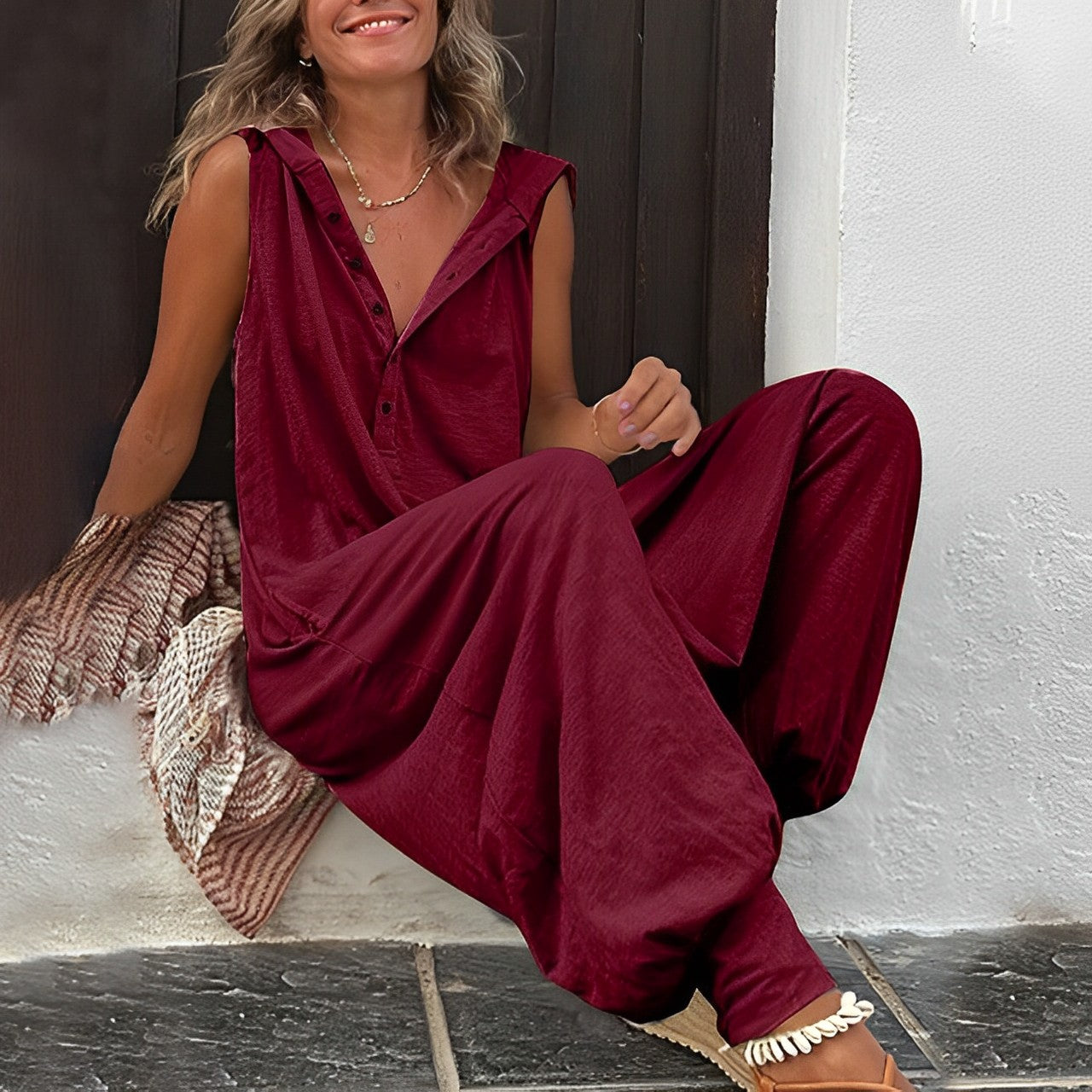 Women's Casual Maxi Jumpsuit | Wide Leg Hooded-2