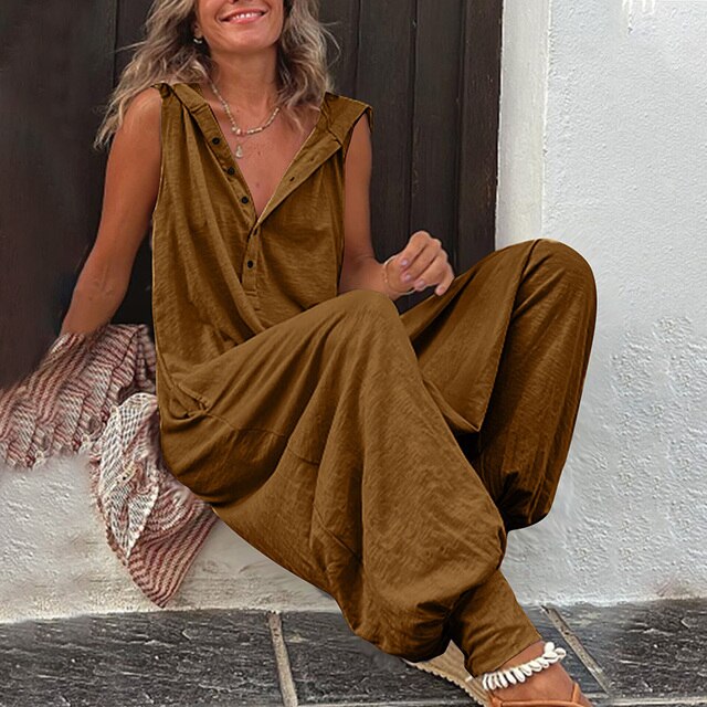 Women's Casual Maxi Jumpsuit | Wide Leg Hooded-4