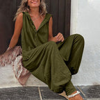 Women's Casual Maxi Jumpsuit | Wide Leg Hooded-3