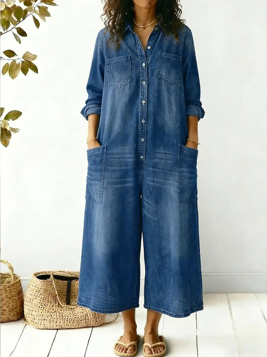Women's Casual Wide Leg Jumpsuit | Button Front-3