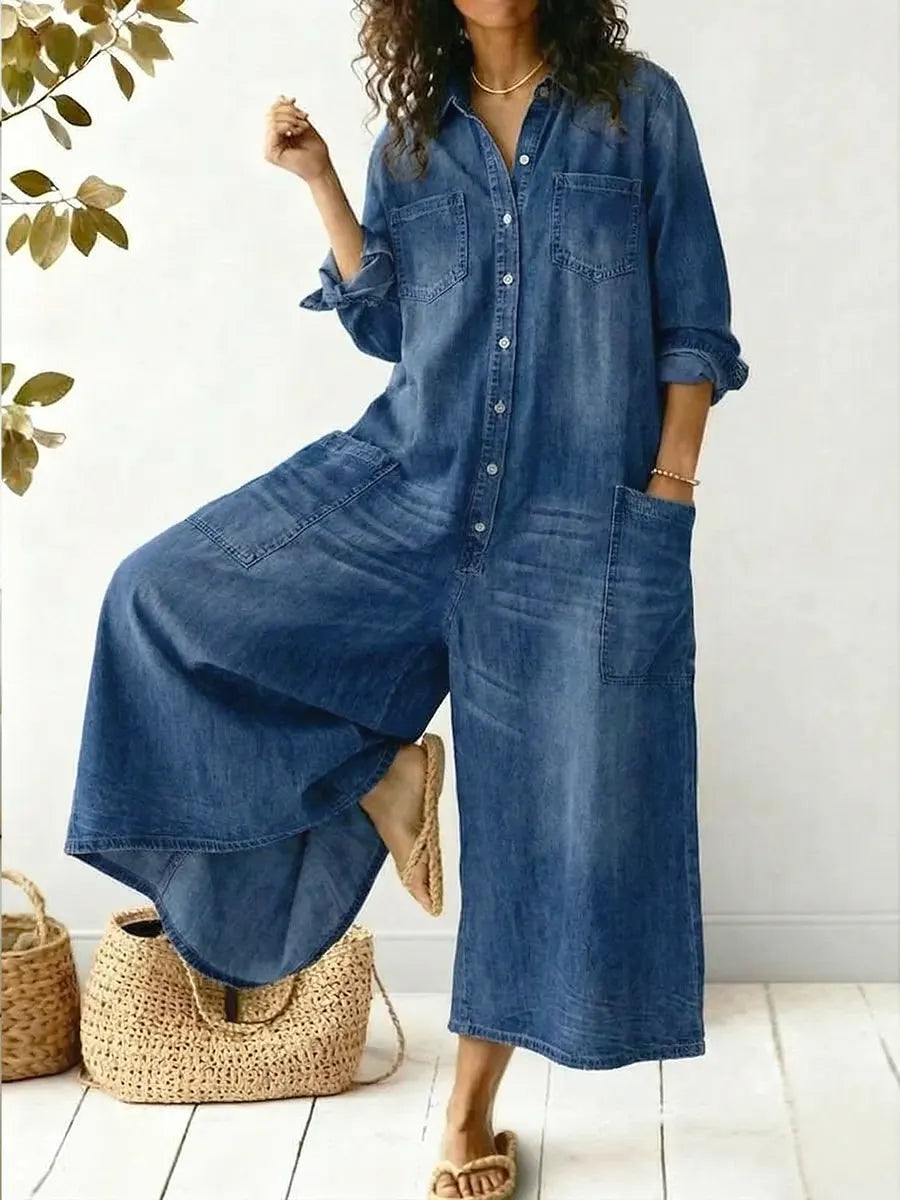 Women's Casual Wide Leg Jumpsuit | Button Front-1