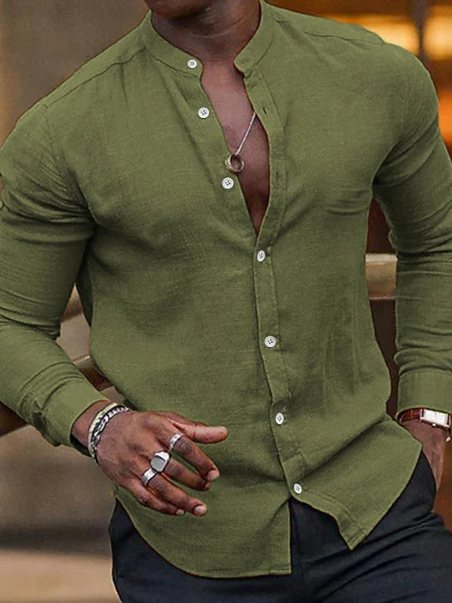 Men's Casual Long Sleeve Shirt | Solid Color-3