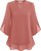 Women's V Neck Chiffon Blouse | 3/4 Sleeve Casual-6