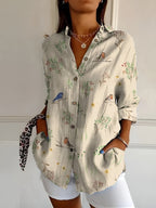 Women's Floral Print Blouse | Button-Down Long Sleeve-5