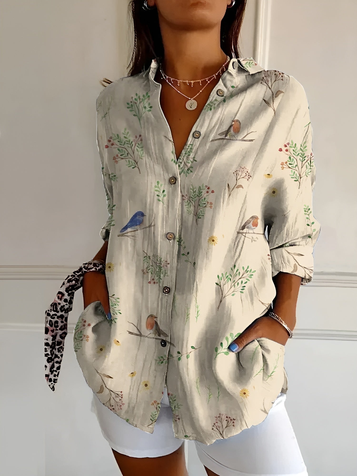 Women's Floral Print Blouse | Button-Down Long Sleeve-5