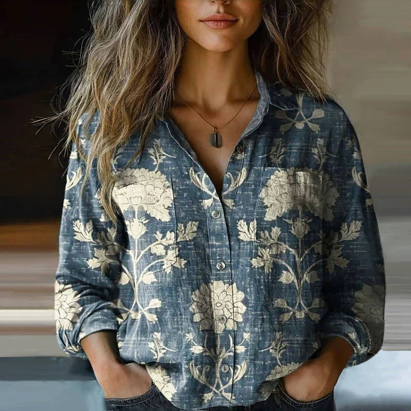 Women's Bohemian Print Blouse | Button-Down Long Sleeve-3