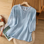 Women's Embroidered Blouse | Button-Front 3/4 Sleeve-1