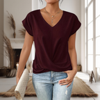 Women's V-Neck Twist Hem Tee | Cap Sleeve Blouse-1